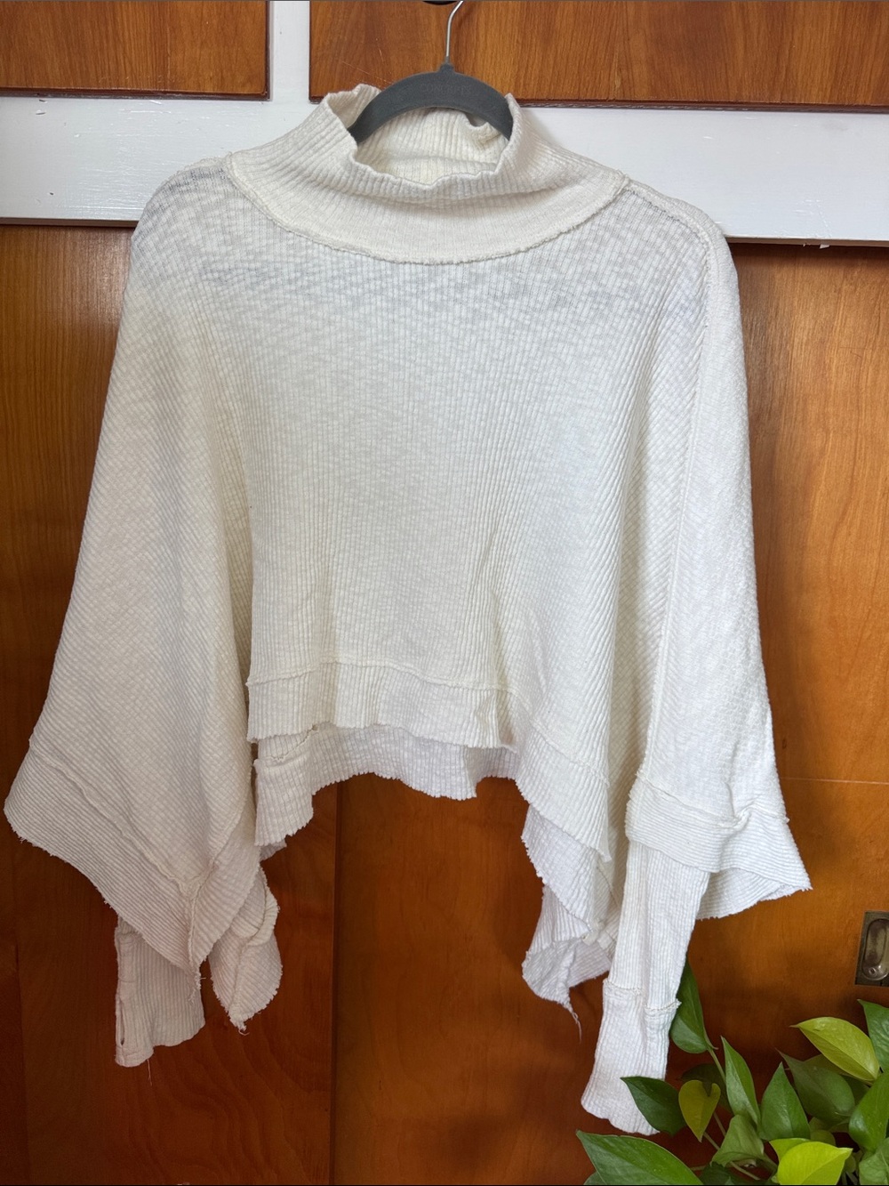 We The Free Cream Knit Turtleneck Poncho Sweater shirt with thumb holes